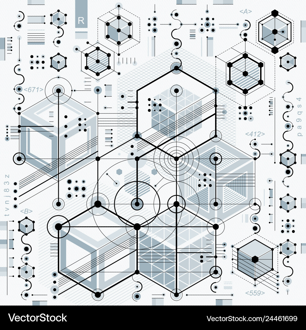 Technical drawing with dashed lines and geometric Technical drawing with dashed lines and geometric vector image