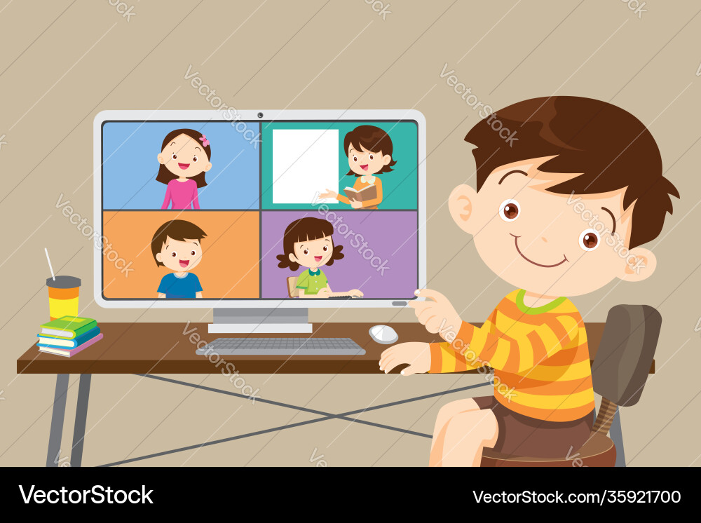 Children Learning Online vector image
