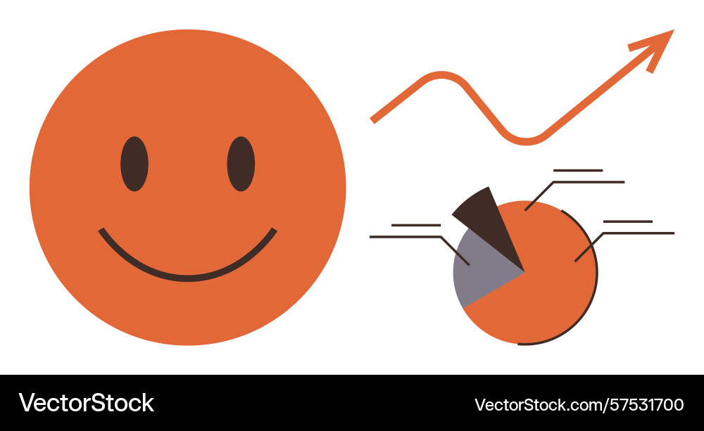 Happy face with arrow pie chart symbolizing Vector Image