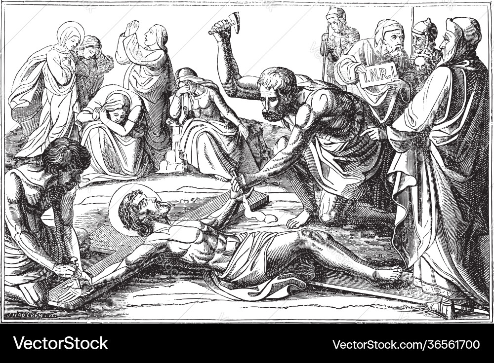 Jesus Nailed to the Cross - 11th Station vector image