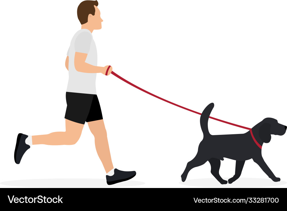 Man Running with Dog on Leash Vector Image