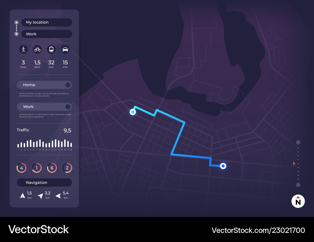 Navigation map gps mobile interface with route Navigation map gps mobile interface with route vector image