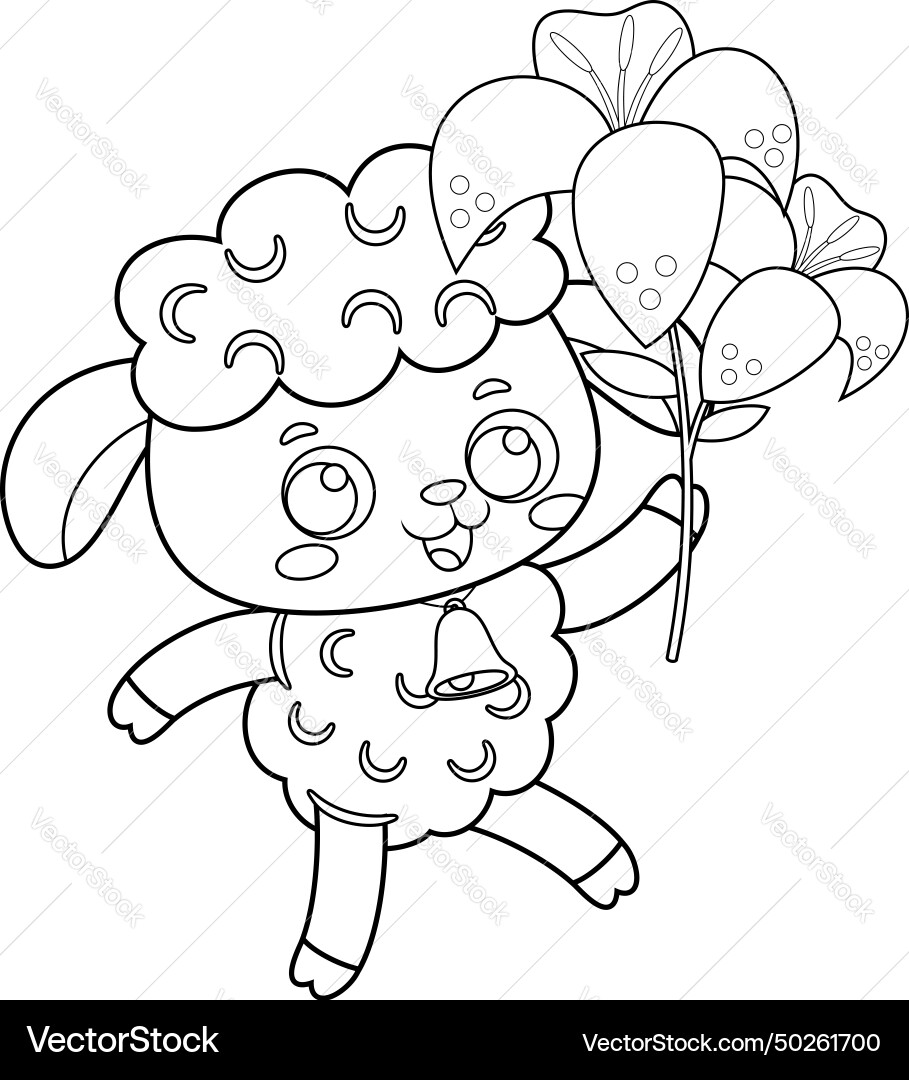Outlined cute little sheep cartoon character Outlined cute little sheep cartoon character vector image