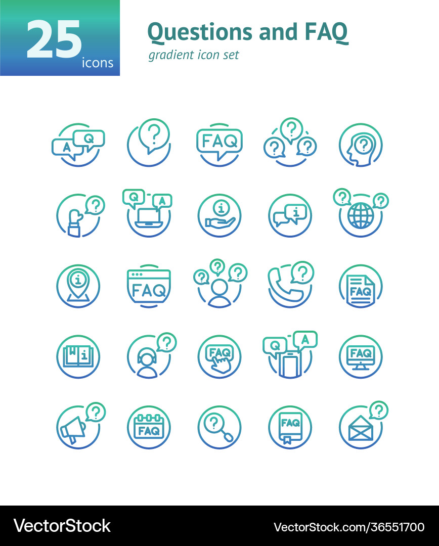 Questions and faq gradient icon set vector image