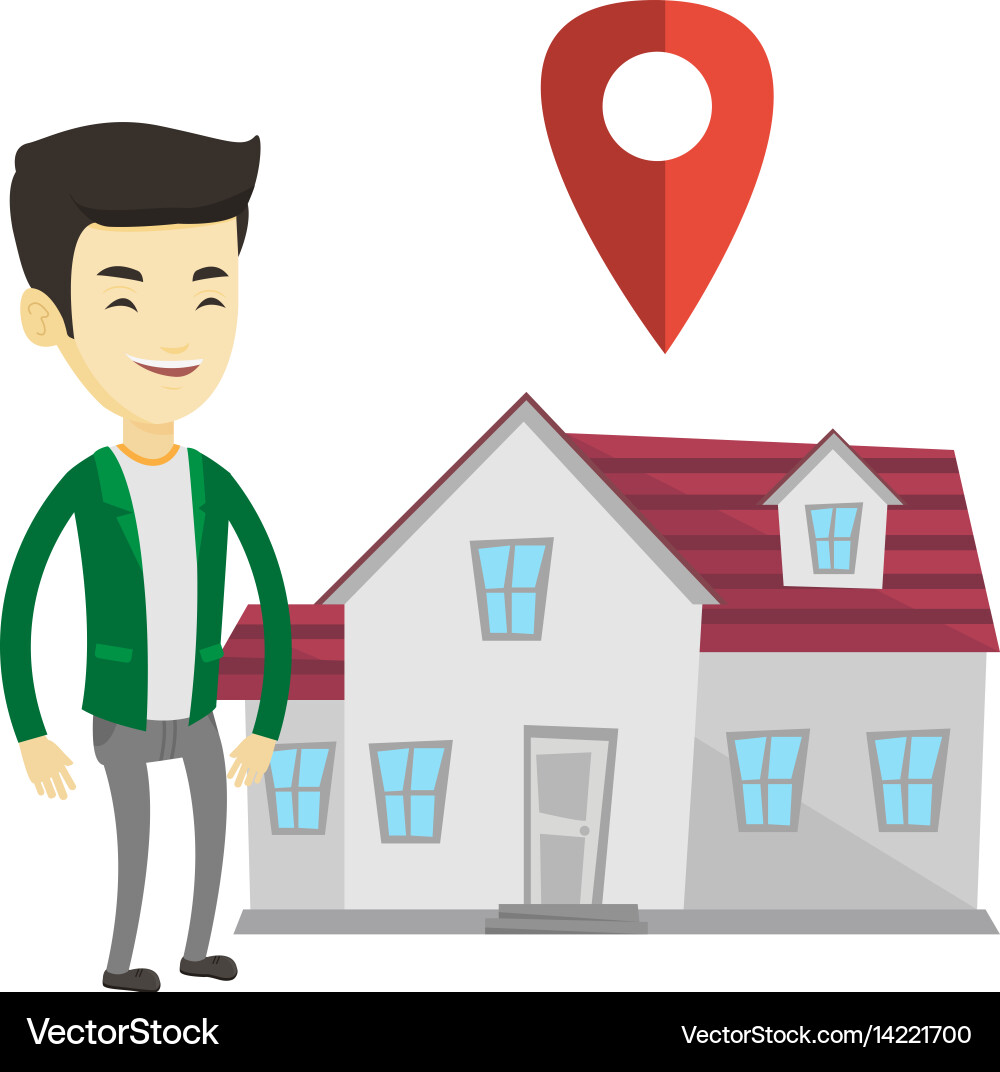Realtor on background of house with map pointer Vector Image