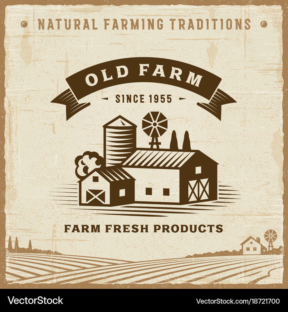 Rustic Farm Label - Woodcut Style – Royalty-Free Vector | VectorStock, image size:1000x1080
