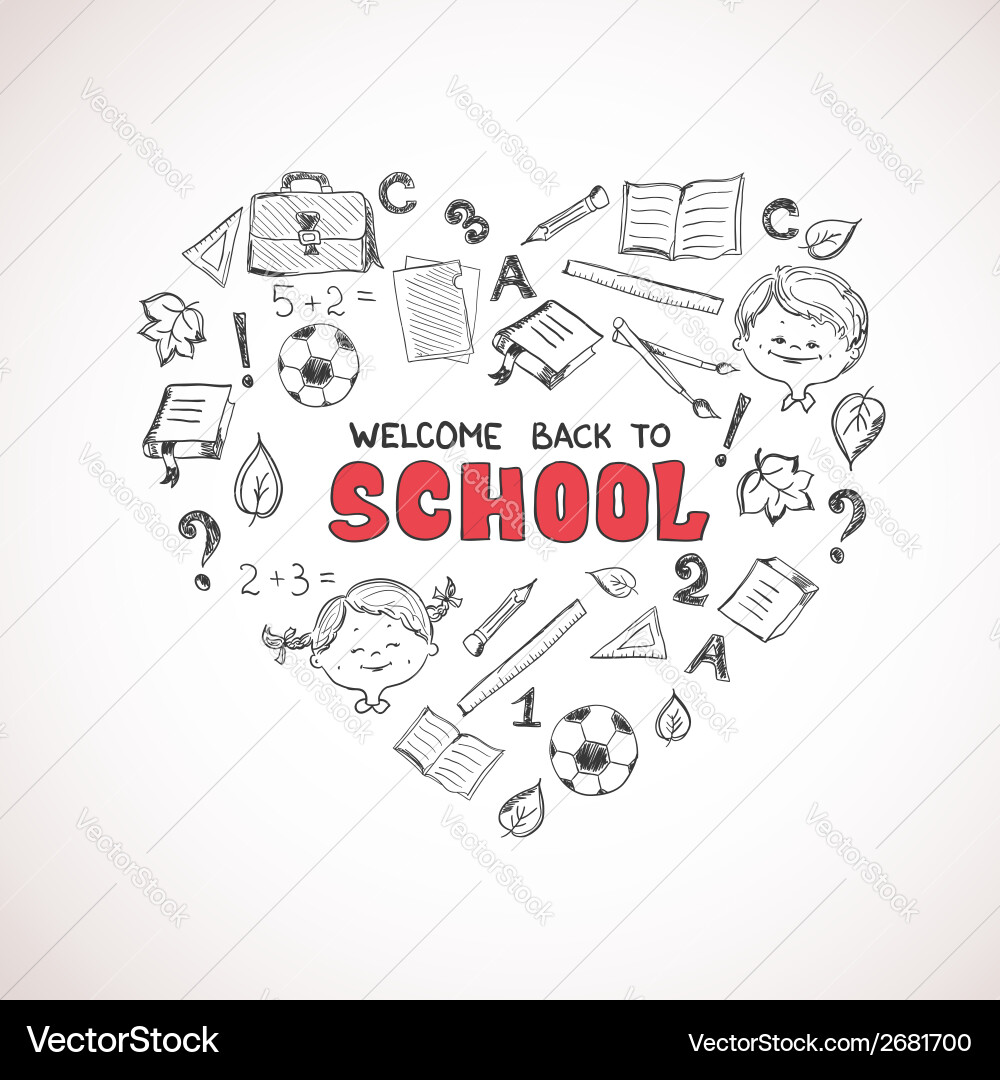 School objects in the shape of heart Vector Image