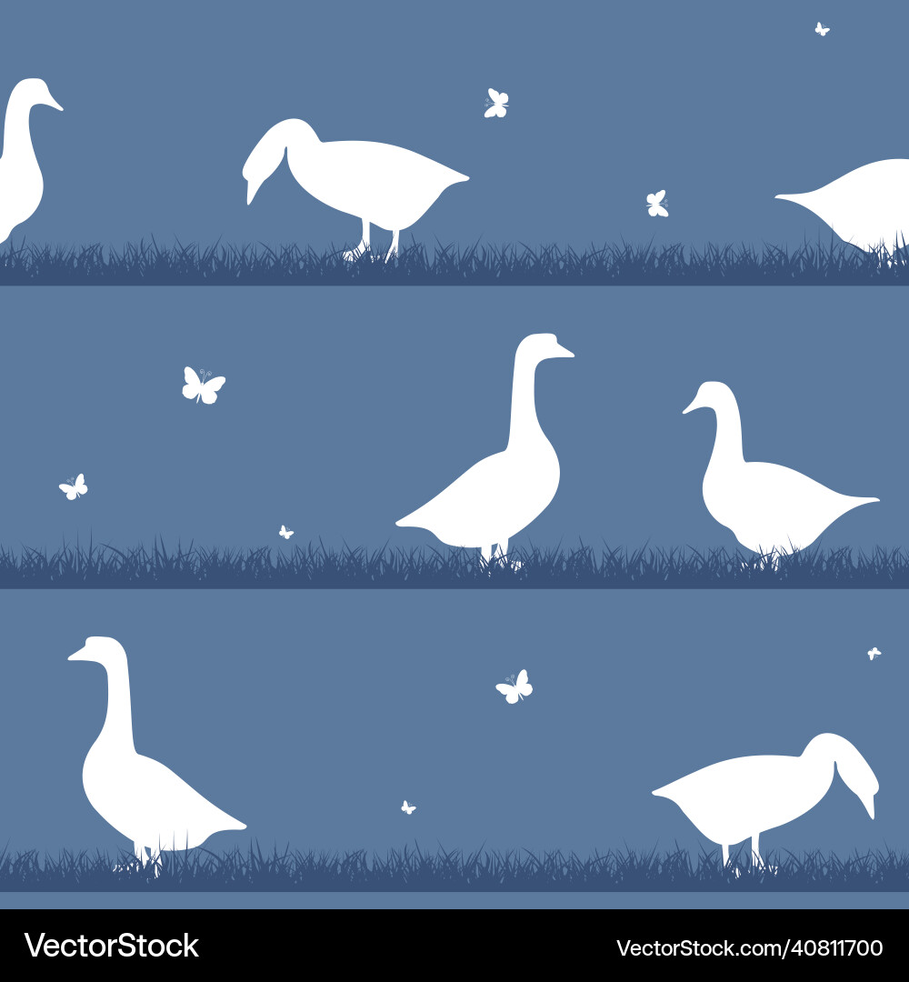 Seamless pattern with geese on the grass Vector Image
