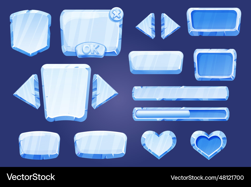 Set game menu assets ice buttons interface Set game menu assets ice buttons interface vector image