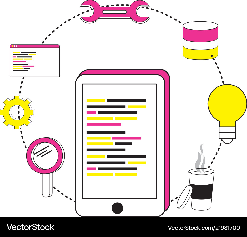 Smartphone programming code and industry Vector Image