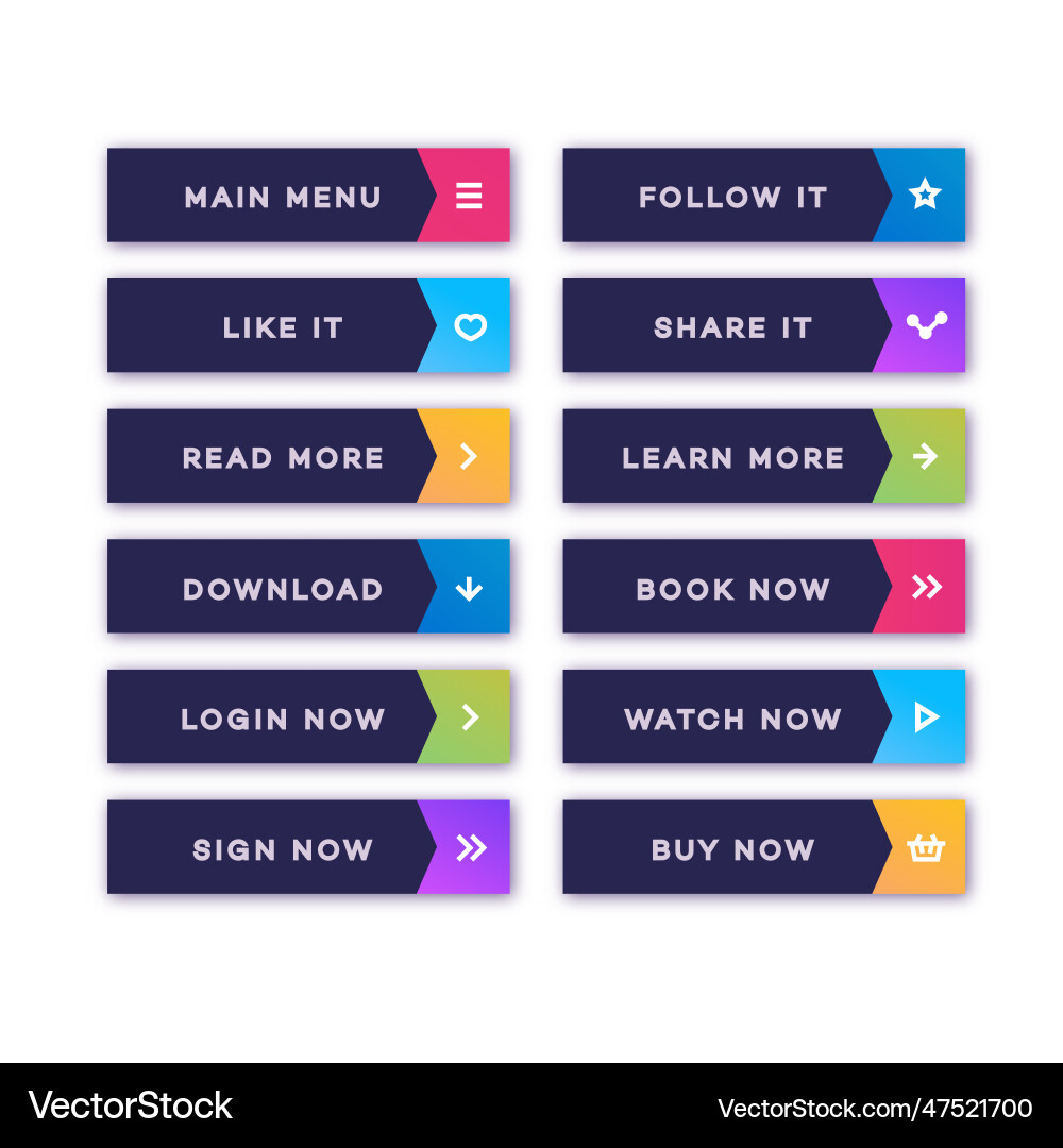 UI Button Set with Shadows Vector Image