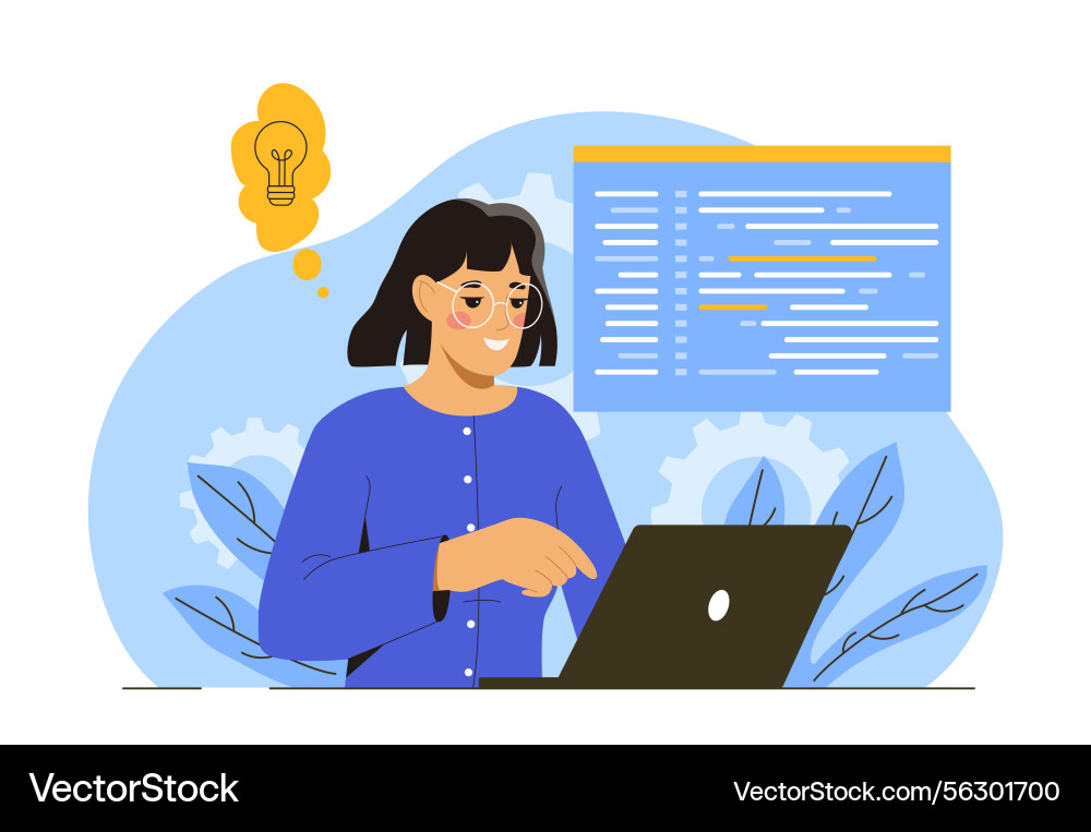 Weibliche Entwicklercodierung am Laptop-Desk Weibliche Entwicklercodierung am Laptop-Desk Vektorbild