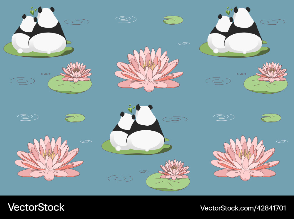 A pattern with pair of pandas and blooming Vector Image