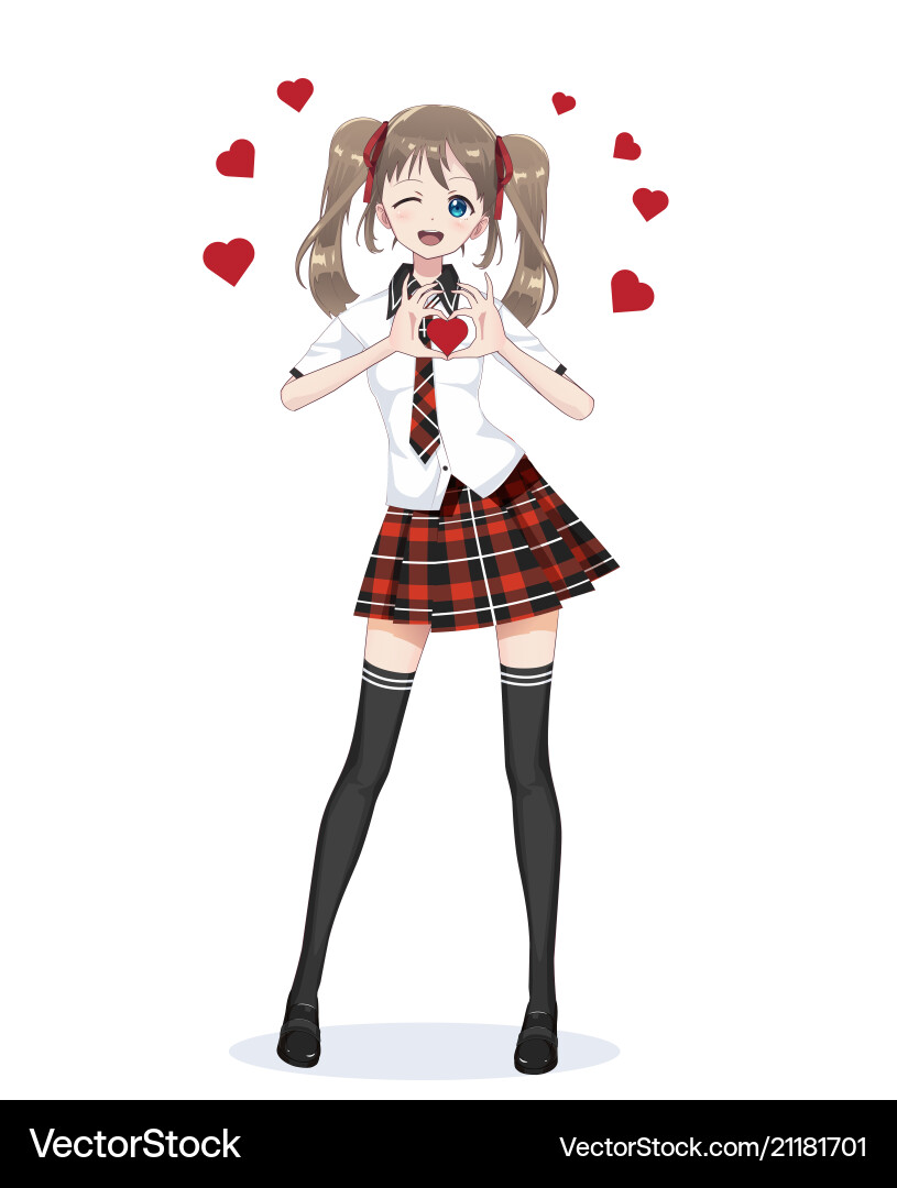 Schoolgirl Anime manga girl schoolgirl in a red skirt Vector Image
