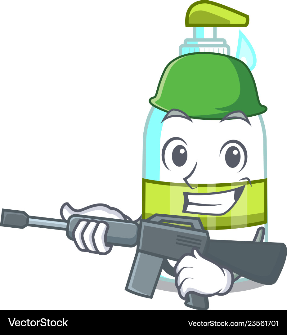 Army liquid soap in the character bottles Vector Image