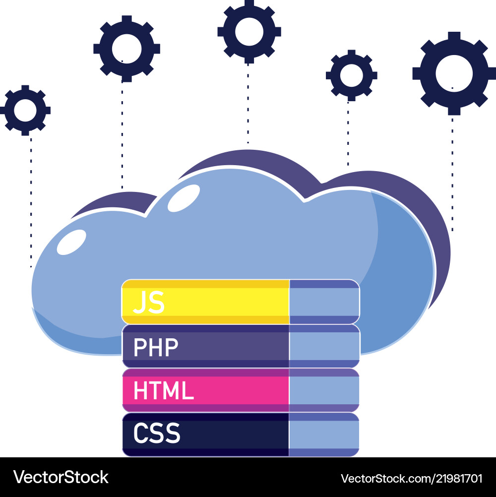 Cloud data with gears and programming code Cloud data with gears and programming code Vector Image