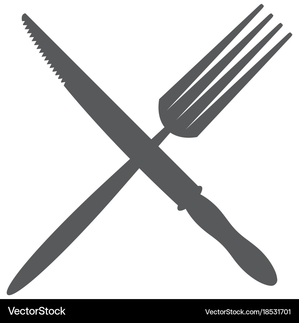 Monochrome image of fork and table knife vector image