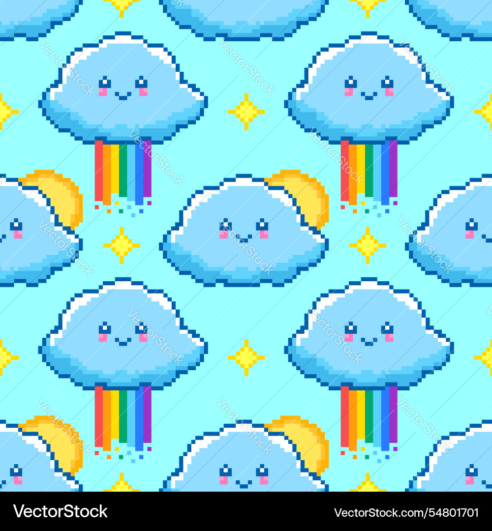 Pixel art seamless pattern with clouds vector image