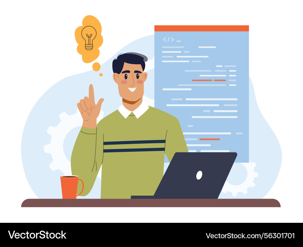 Programmer with idea at workspace Programmer with idea at workspace vector image