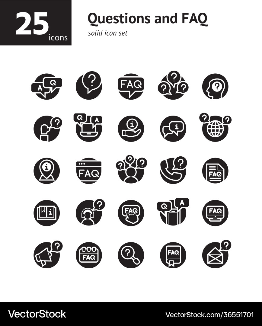 Questions and faq solid icon set vector image
