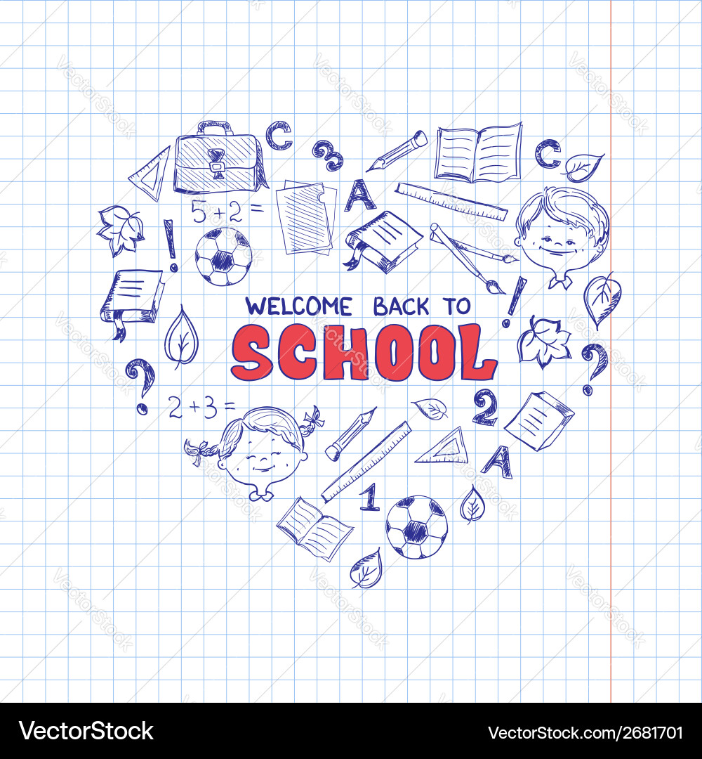 School objects in the shape of heart vector image