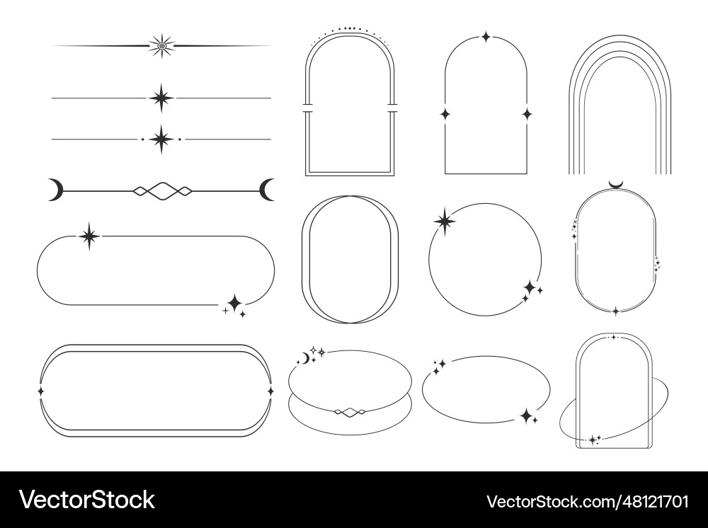 Set celestial frames borders line art esoteric Set celestial frames borders line art esoteric vector image