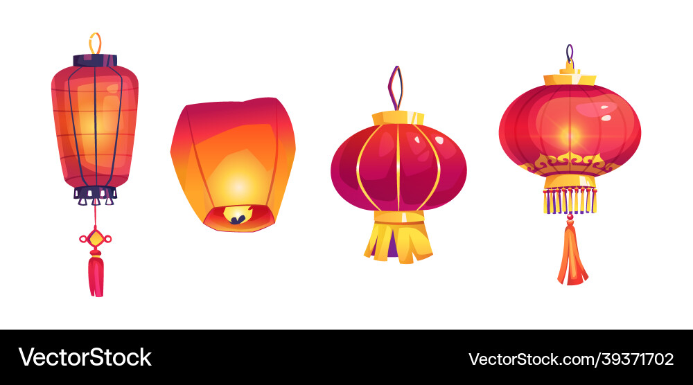 Burning lanterns or lamps chinese new year decor Burning lanterns or lamps chinese new year decor vector image