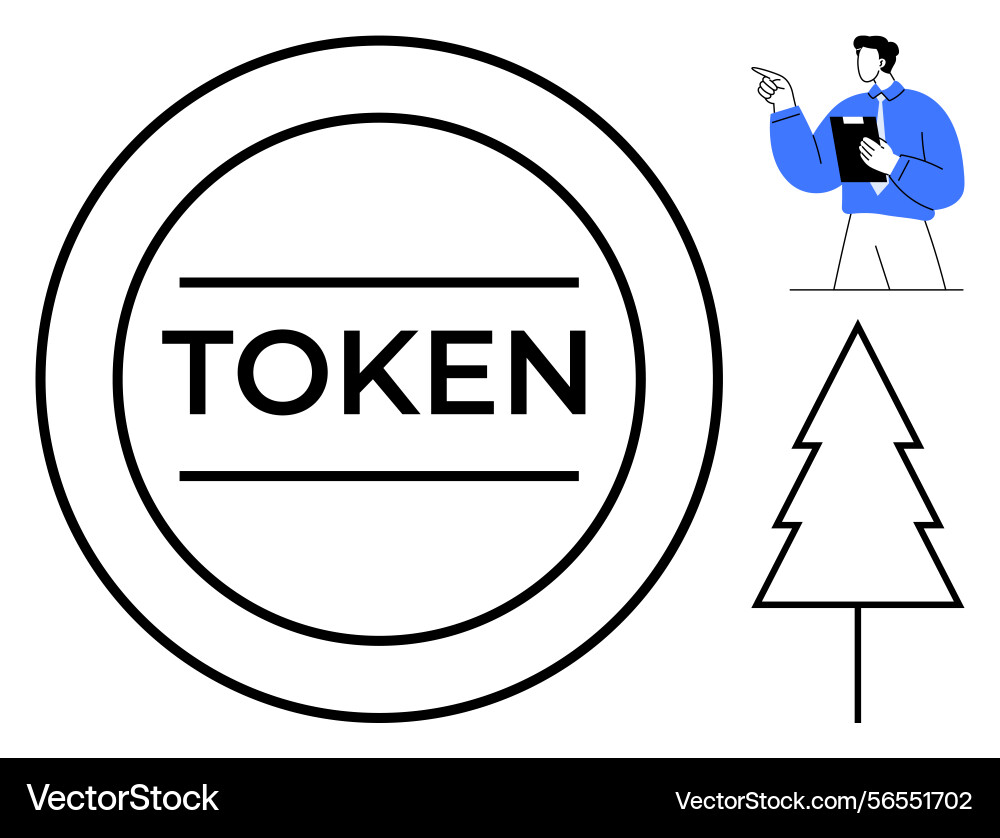 Circular token with text man holding clipboard Circular token with text man holding clipboard vector image