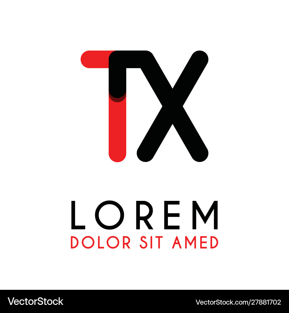Initial letter tx with red black and has rounded Initial letter tx with red black and has rounded vector image