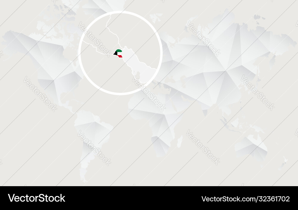 Kuwait map with flag in contour on white vector image