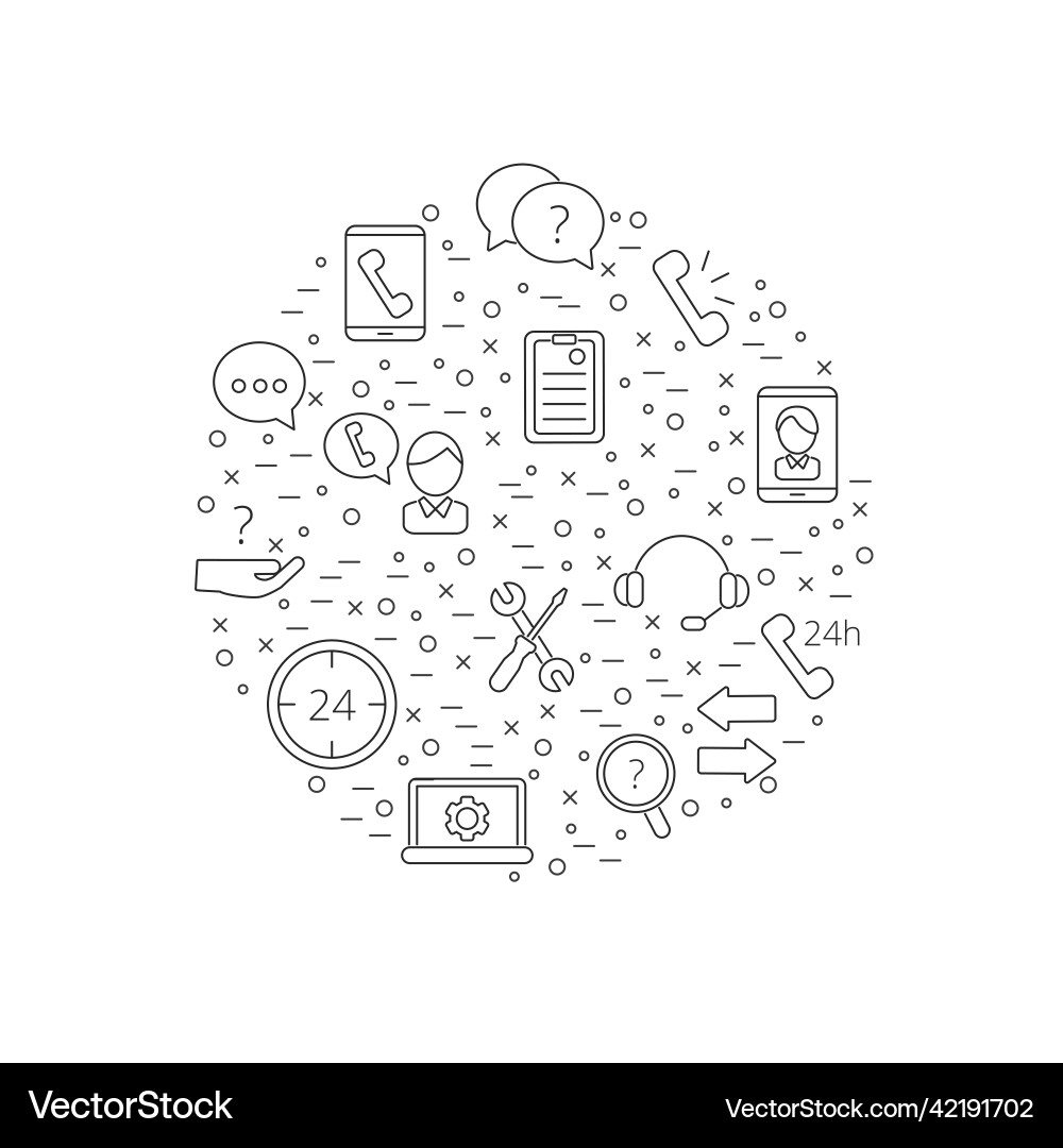 Line call support center icons in circle shape Line call support center icons in circle shape vector image