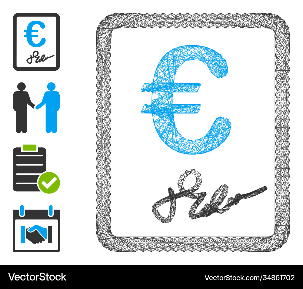Linear euro signed contract mesh Linear euro signed contract mesh Vector Image