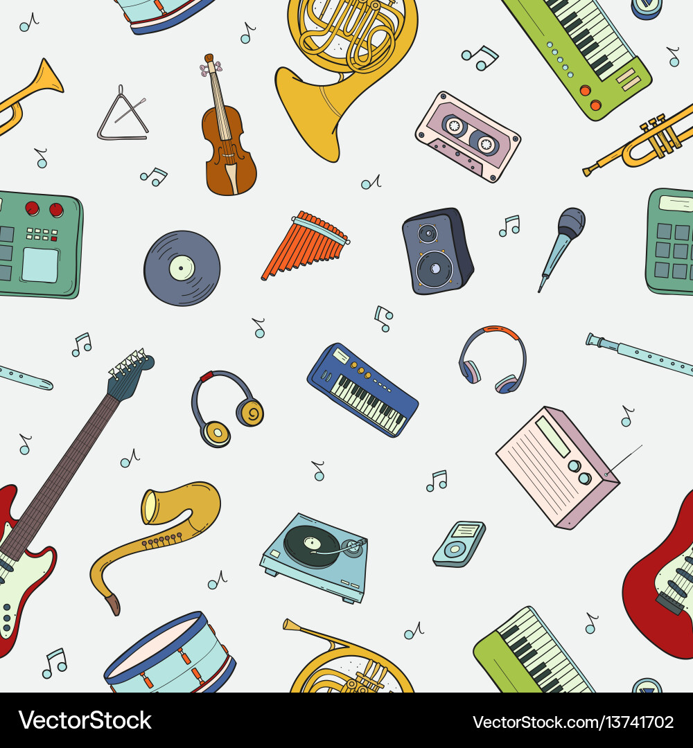 Musical Instruments Seamless Pattern vector image