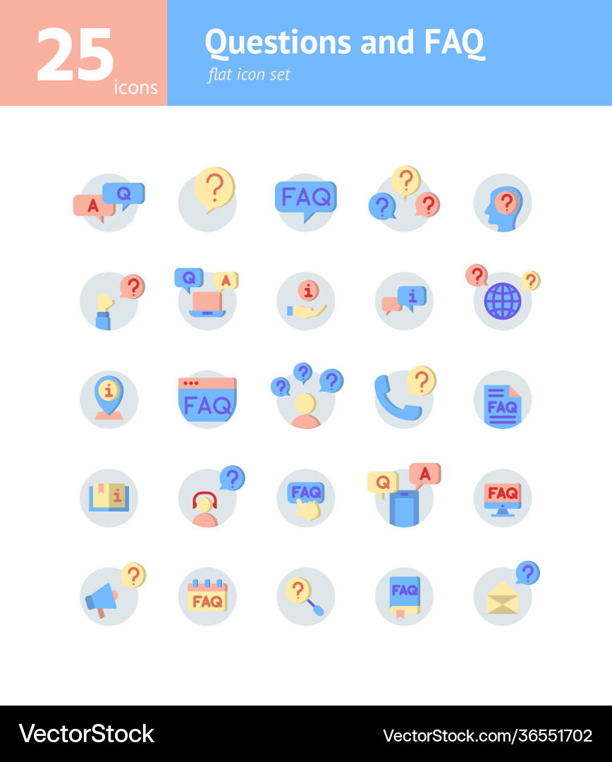 Questions and faq flat icon set vector image