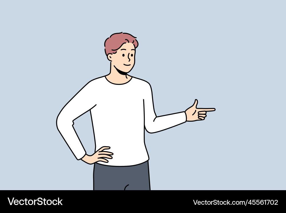 Smiling man point aside Vector Image