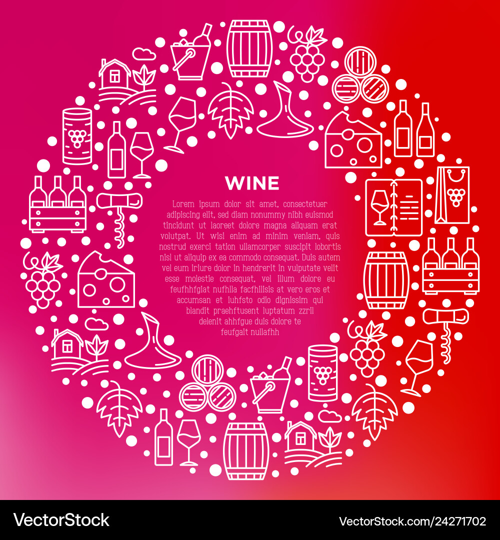 Wine concept in circle with thin line icons Wine concept in circle with thin line icons vector image