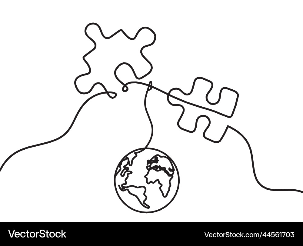 Abstract jigsaw puzzle with globe as line drawing Vector Image