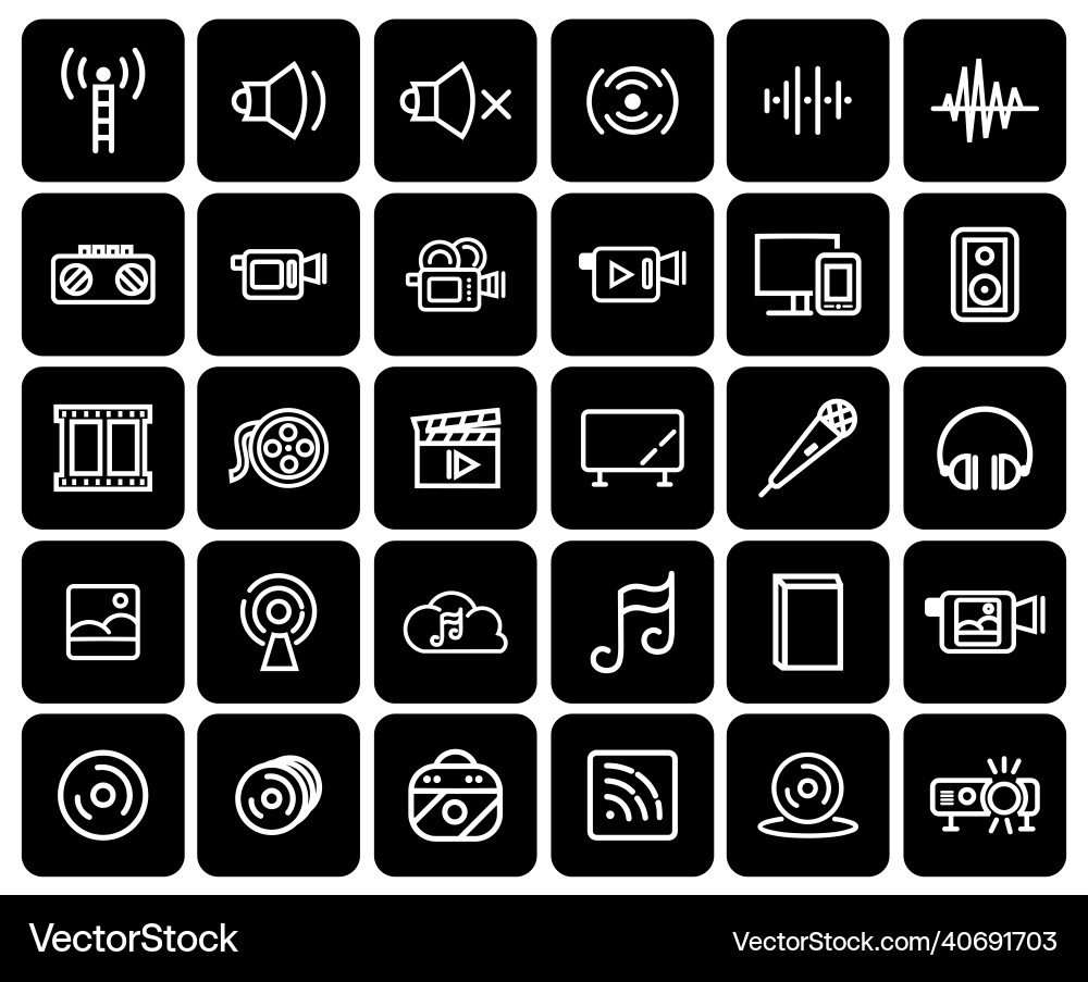 Audio files solid sound line icon set vector image