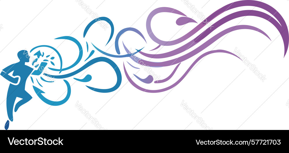 Dynamic running figure with abstract flowing Vector Image