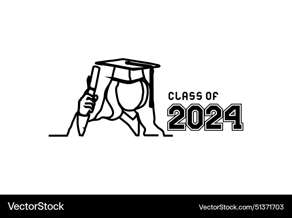 Lettering text class of 2024 with line art vector image