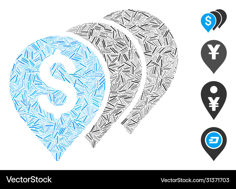 Linear money map pointers icon collage Linear money map pointers icon collage vector image