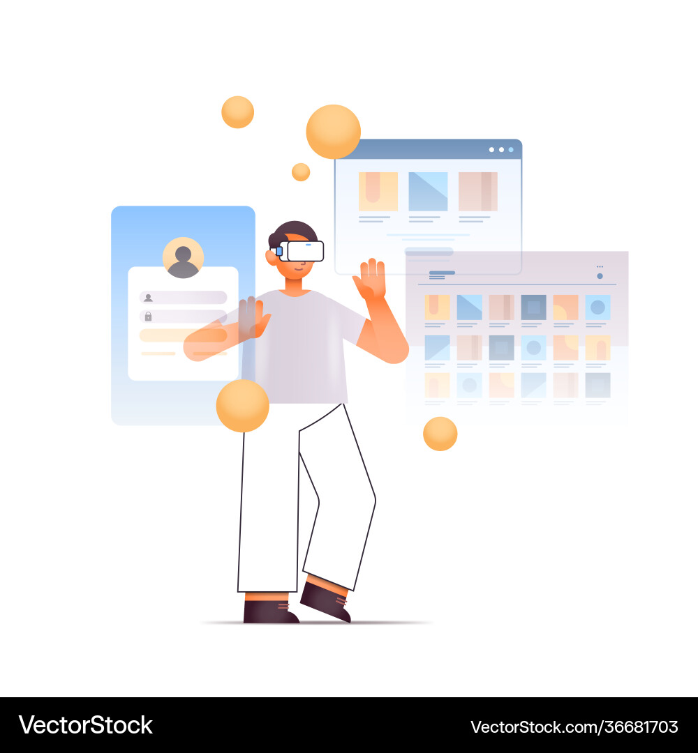 Man in digital glasses using computer interface Man in digital glasses using computer interface vector image