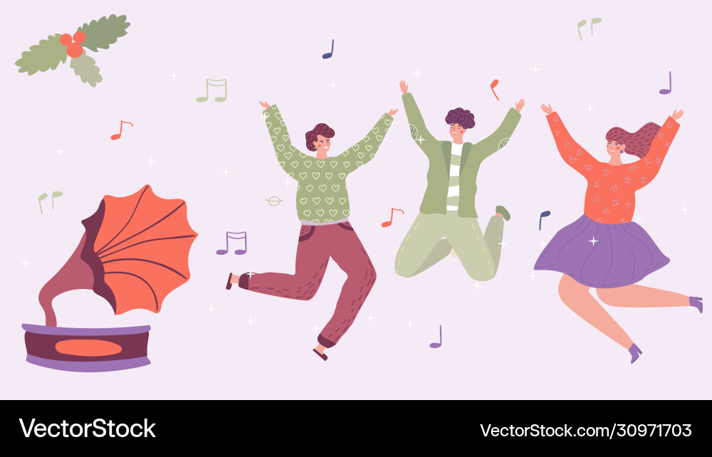 People dancing to retro music happy man and woman People dancing to retro music happy man and woman vector image
