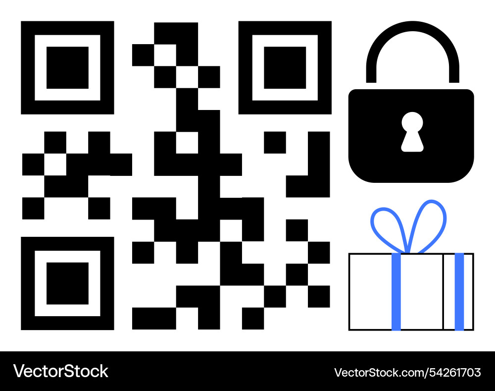 Qr code with padlock and gift box highlighting Qr code with padlock and gift box highlighting vector image