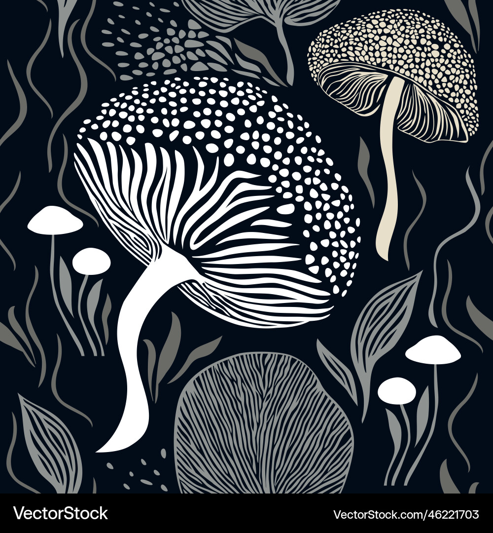 Seamless pattern mushrooms and plants vector image