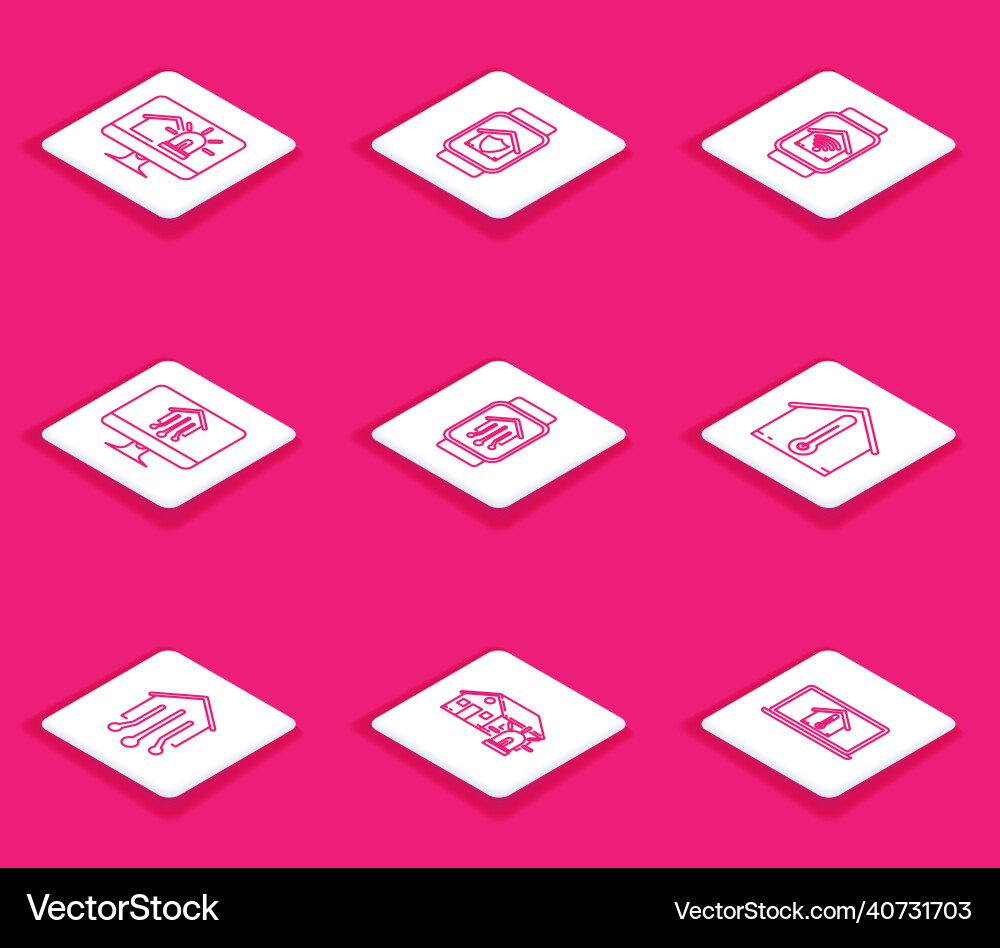 Set line computer monitor with smart house Set line computer monitor with smart house vector image