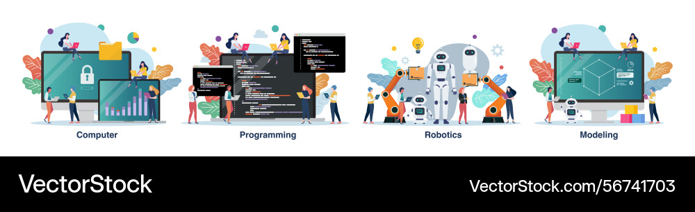 Szene der Computermodellierung Robotik Szene der Computermodellierung Robotik vektorbild