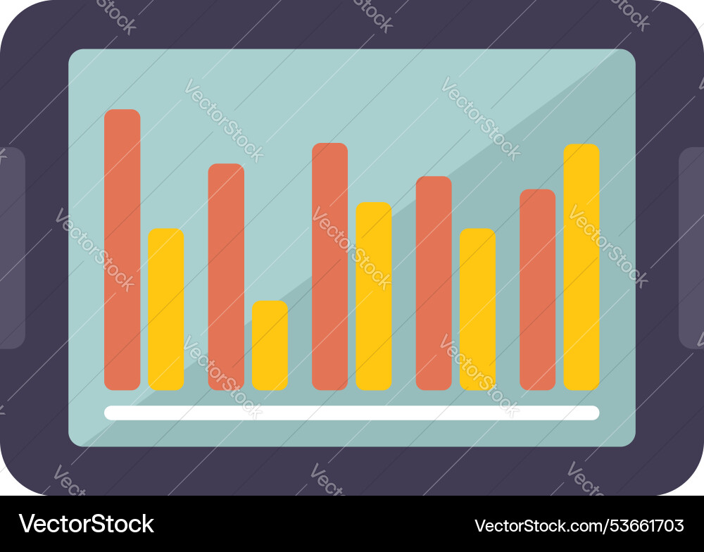 Tablet showing statistical charts representing vector image