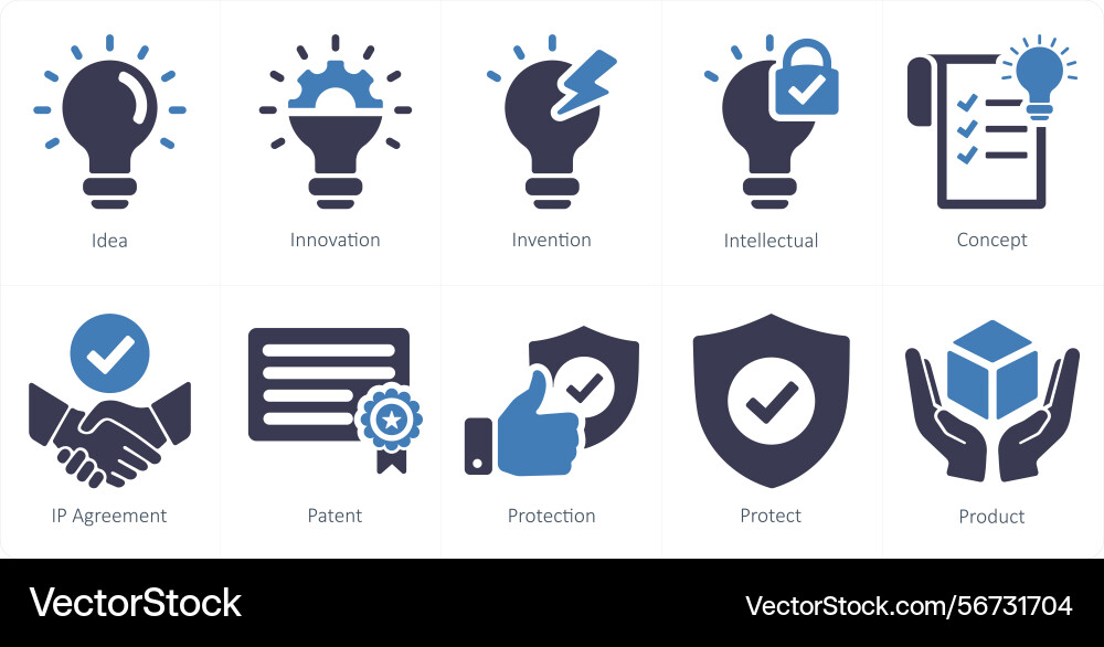A set of 10 intellectual property icons as idea vector image