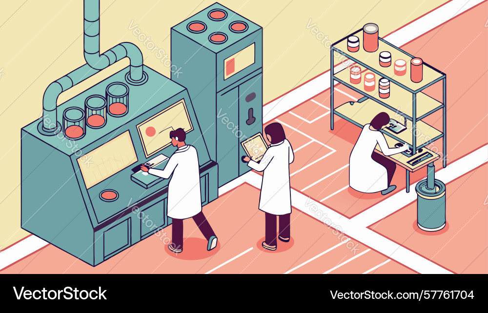 Automated production line with scientists vector image